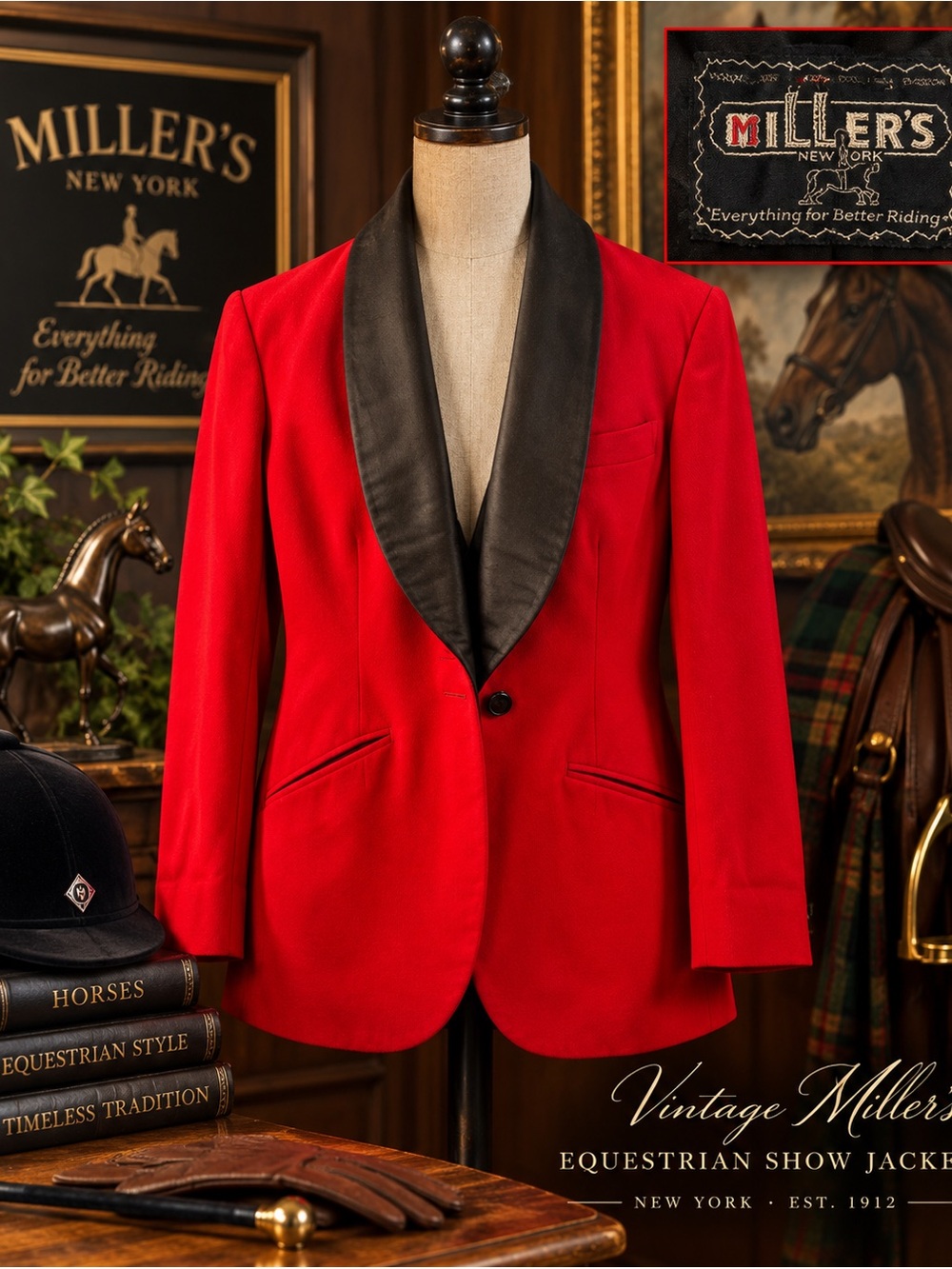 Vintage Miller’s Equestrian Show Jacket Red Black XS S